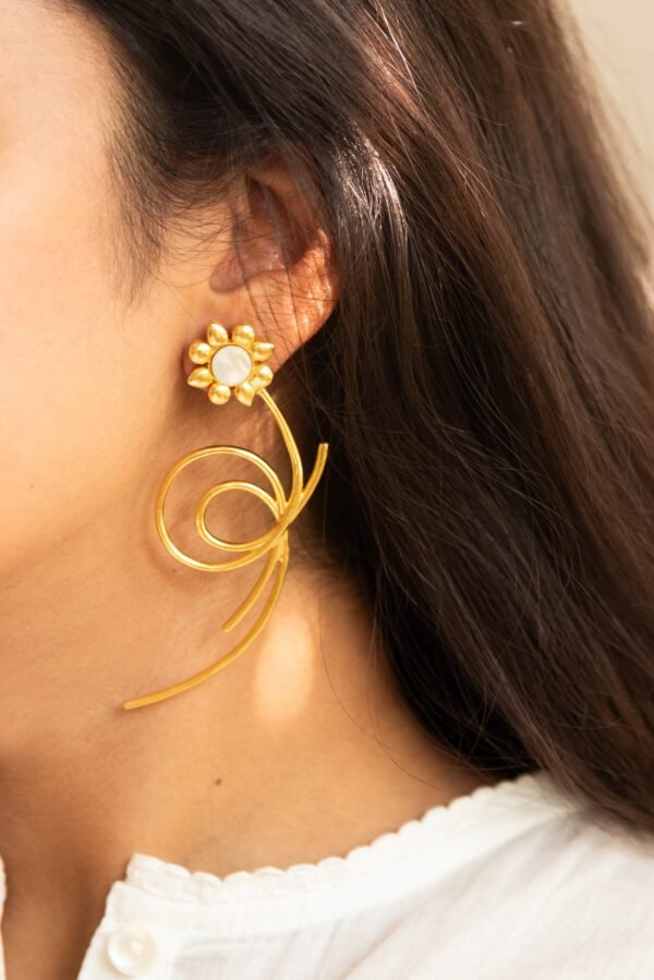 Gold Flower MOP Earrings