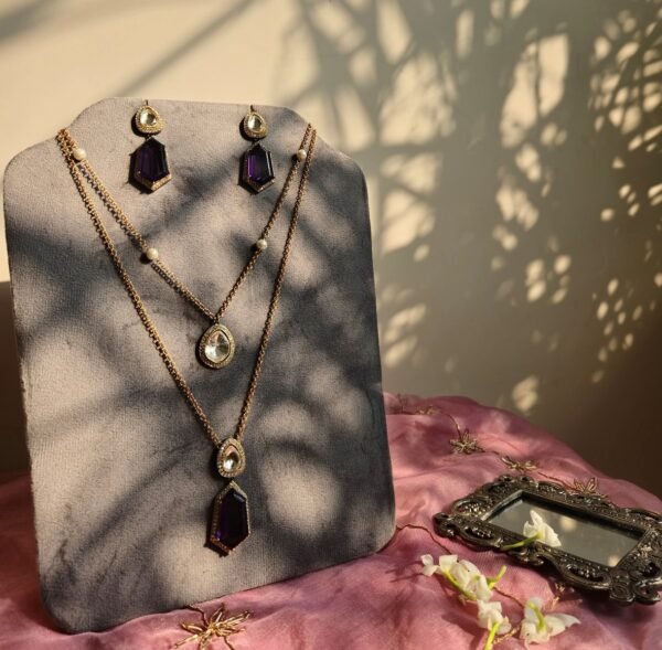 Purple Stone Double-Layered Pendant Set