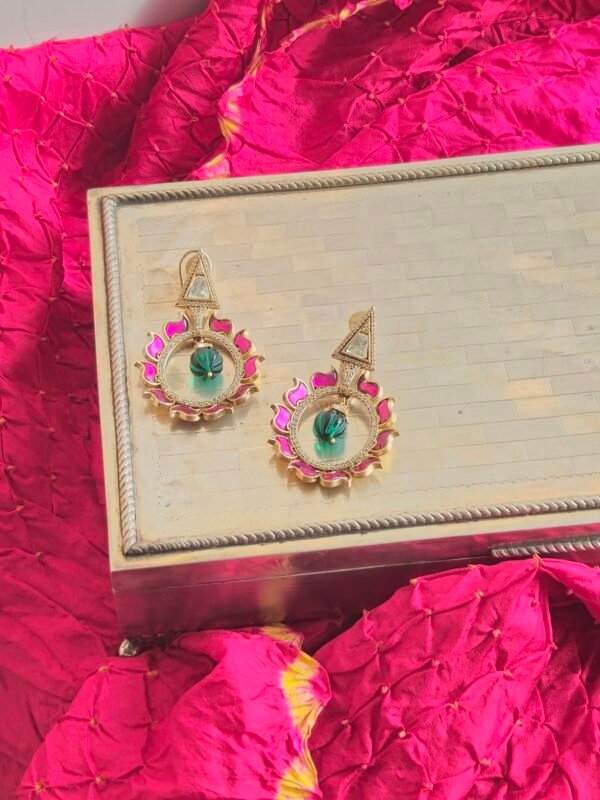 Ruby & Green Sunflower Earrings