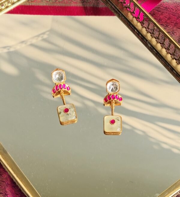 White Moonstone Ruby Earrings