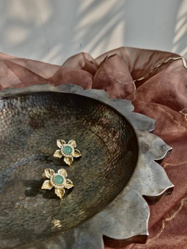 Gold Green Flower Studs