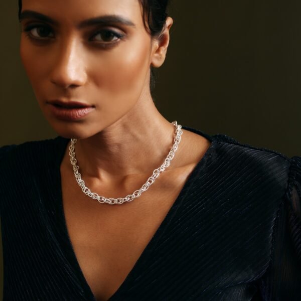 Silver-Tone Textured Link Chain